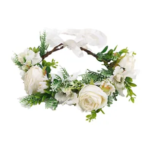 Élégante couronne de pivoines blanches pour mariée, serre-tête pour mariages et fêtes
