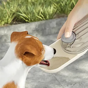 Portable pet water dispenser bottle for dogs drinking outdoor with wide water trough