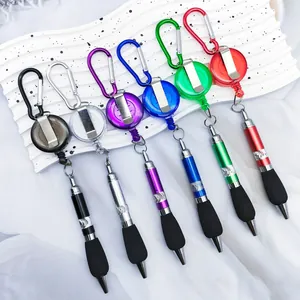 Portable retractable ballpoint pens with carabiner clips and keychains in six colors