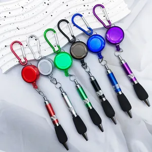 Creative retractable carabiner ballpoint pen with metal wire and rubber grip set
