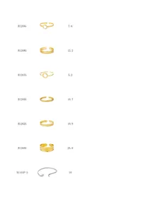 Detail van diverse roestvrijstalen 18K gouden open armbanden met SKU-codes en gewichten