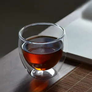 Heat-resistant double walled borosilicate glass cup for morning tea and coffee service