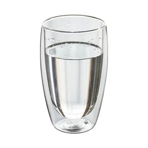 Modern heat-resistant double walled transparent glass cup for coffee and tea storage