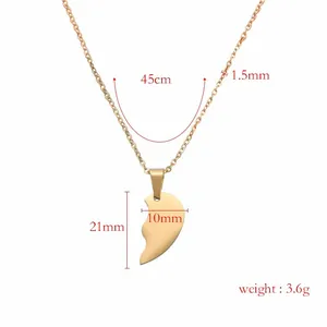 Detailed view of the gold split heart pendant necklace showing exact size specifications