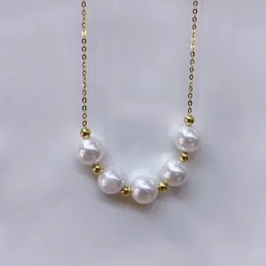 Natural Freshwater Pearl Smile Necklace For Women 925 Sterling Silver Round Pearl Pendant Elegant Jewelry