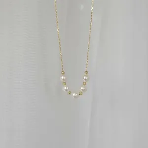 Elegant natural freshwater pearl smiling necklace with S925 silver gold plated chain