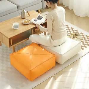 Thickened square floor cushion for tatami lifestyle setting in orange and white