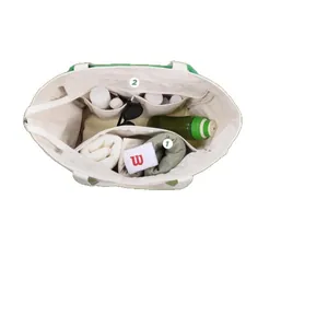 Detailed view of the multi-functional tennis tote bag with internal compartments