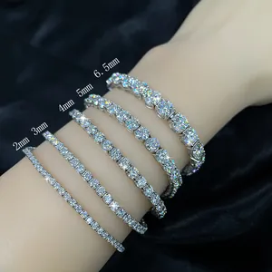 Detailed macro shot of shimmering moissanite tennis bracelets in various widths from 2mm to 6.5mm