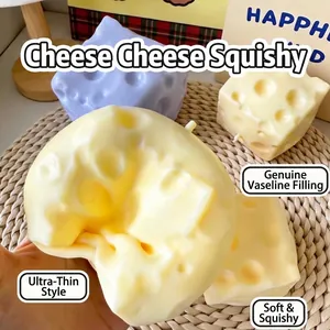 Realistic cheese-shaped stress relief squeeze toy with soft texture and hollow details