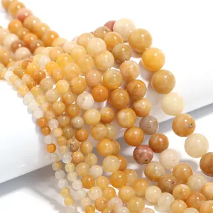Perles en Pierre d'Aventurine Jaune Naturelle pour la Fabrication de Bijoux DIY Perles en Vrac Mat Perforé pour Bracelet Collier