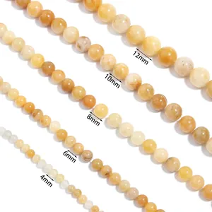 Différentes tailles de perles de jade jaune naturel de 4 mm à 12 mm pour bijoux DIY