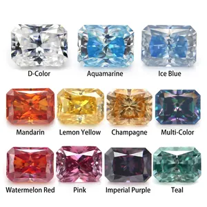 Radiant cut colorful moissanite gemstones in various shades for custom jewelry making