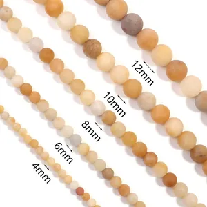 Perles de jade jaune naturel de 4 mm à 12 mm pour la fabrication de bijoux DIY.