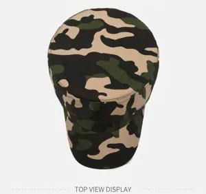 Detailed top-down view of a classic camouflage military patrol cap for outdoor activities