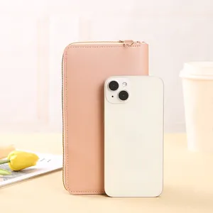 Élégant portefeuille long en similicuir rose et sac de téléphone pour femme