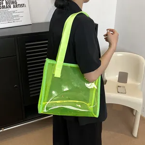 Dames Grote Capaciteit Transparante PVC Tote Bag Modieuze Neon Gelei Schoudertas Waterdichte Street Style Handtas Voor Reizen