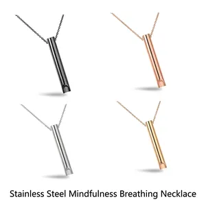 Stainless Steel Mindfulness Breathing Necklace Anxiety Relief Meditation Whistle Pendant Necklaces For Unisex Stress Relief Jewelry