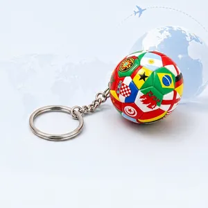 Squishy Soccer Ball Flag Keychain PVC Sports Souvenir Keyring For Football Fans Bag Ornament Hanging Decoration Gift Accessory
