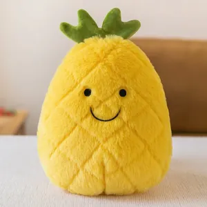 Cute yellow pineapple plush toy with a smiley face, soft fruit stuffed doll for kids