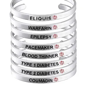 Medical ID Alert Bracelet Stainless Steel Bangle Medical Emergency Star Of Life Engraved Jewelry For Men Women Unisex Gift
