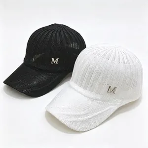 Women's Knitted Mesh Baseball Cap With Metal Letter M Logo Rhinestone Breathable Sun Protection Summer Vacation Outdoor Fashion Adjustable Hat