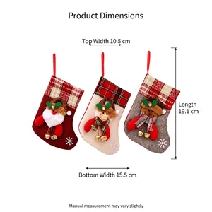 Detailed dimension diagram showing measurements for three Christmas stocking gift bags