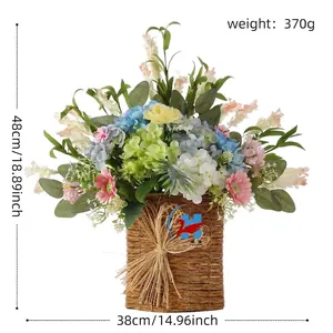 Detailed view of artificial flower door basket with dimensions 48x38cm and 370g weight.