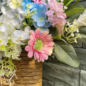 Spring artificial flower door basket with hydrangea and gerbera for home decor