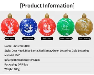 Various styles of inflatable Christmas balls with detailed product specifications list