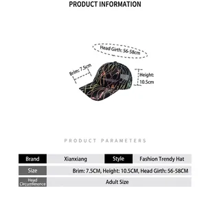 Detailed measurement guide and size chart for the sequin mesh breathable baseball cap