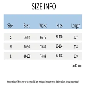 Gedetailleerde maattabel voor de elegante one-shoulder jurk met afmetingen in cm
