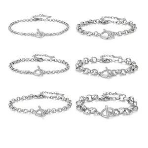 Selezione di bracciali a catena in acciaio inossidabile con classiche chiusure a levetta OT