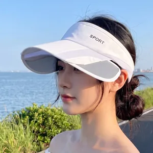 White women's sun visor hat with retractable brim for outdoor sports and UV protection