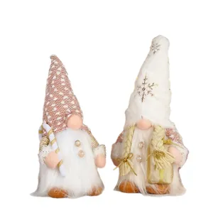 Pair of glowing Christmas faceless gnomes with plush and sequin details.