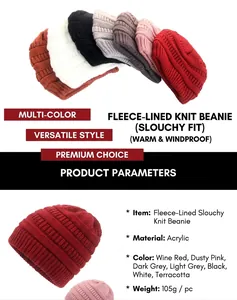 Détails de bonnets en maille doublés polaire avec caractéristiques en acrylique