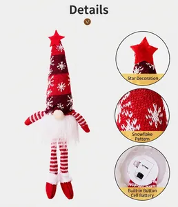 Detailed view of Christmas gnome showing star topper, snowflake pattern, and battery slot.