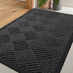 Geometric Stripe Doormat Non-Slip Rubber Backing Entry Rug Heavy Duty Indoor Outdoor Floor Mat Polyester Absorbent