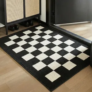 Entrance Door Mat Non-Slip Absorbent Washable Polypropylene Checkerboard Geometric Rug For Indoor Porch Hallway