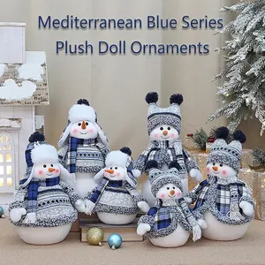 Christmas Snowman Plush Doll Knitted Fabric Holiday Ornament Winter Home Desktop Decoration Mediterranean Blue White Grey