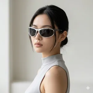Luxuriöse Gebogene Sonnenbrille Für Damen PC-Rahmen AC-Linsen UV400-Schutz Großer Rahmen Y2K Cyber-Stil Sportliche Outdoor-Brille