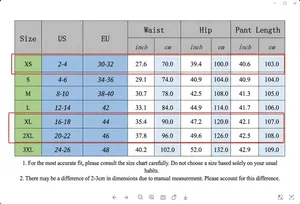 Detailed size guide table for women's polka dot relaxed fit denim pants measurements