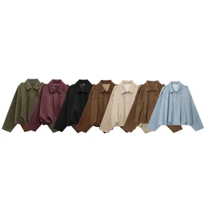 Displaying seven color options for these stylish women's lightweight spring bomber jackets