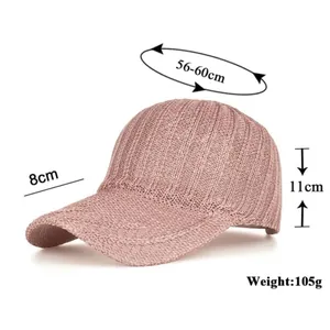 Pink breathable knitted baseball cap specifications including weight and size measurements.