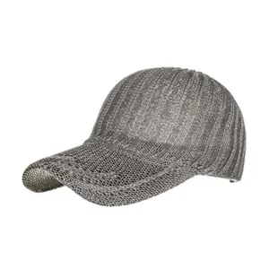 Women Casual Knitted Baseball Cap Hollow Out Breathable Sun Hat Adjustable Ribbed Mesh Outdoor Sport Sunshade Visor Hat