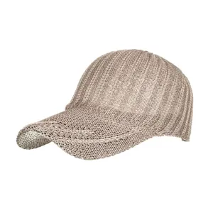 Close-up view of a breathable knitted baseball cap featuring a hollow-out mesh texture