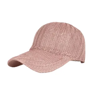 Dusty pink knitted baseball cap with breathable rib texture for casual sun protection