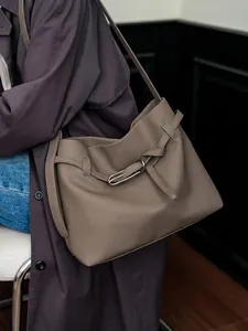 Grand Sac Fourre-tout en Cuir PU pour Femmes Minimalisme Texture Litchi Sac à Épaule pour Bureau Navettage Quotidien Main Décontracté