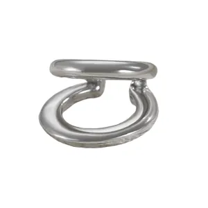 Close-up detail of a silver-colored minimalist hollow ear cuff for non-pierced ears