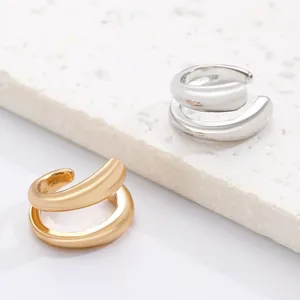 Minimalist double-layered gold and silver ear cuffs for non-pierced ears